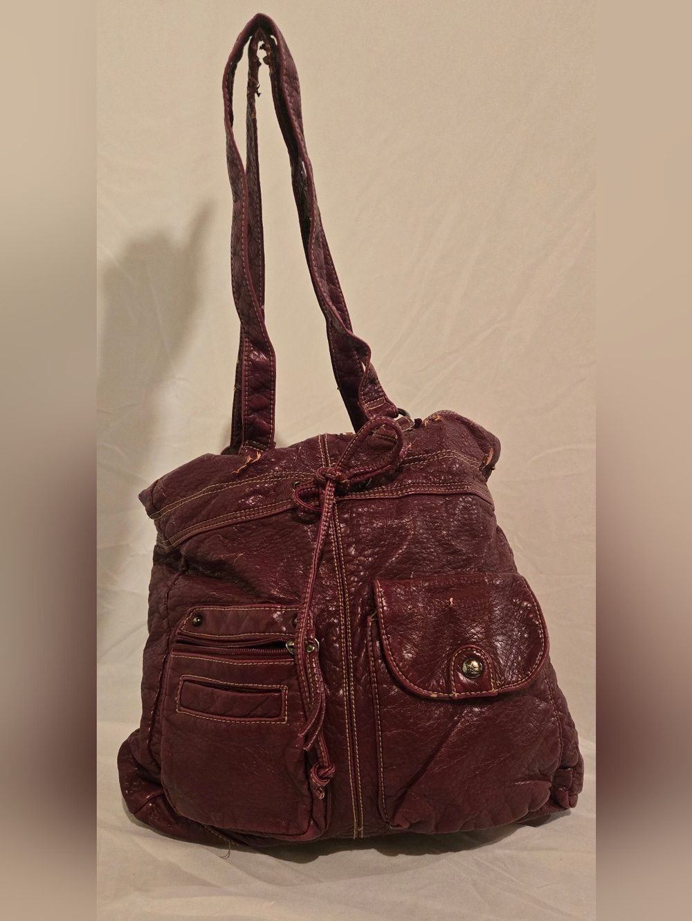 VINTAGE BOHO Burgundy Drawstring Shoulder Bag